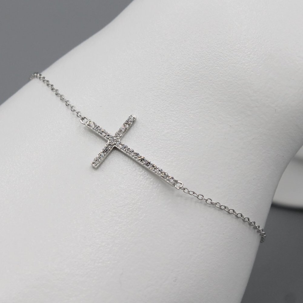 Jewelry bracelet 925 sterling silver cross religious crystals sparkly sparkle